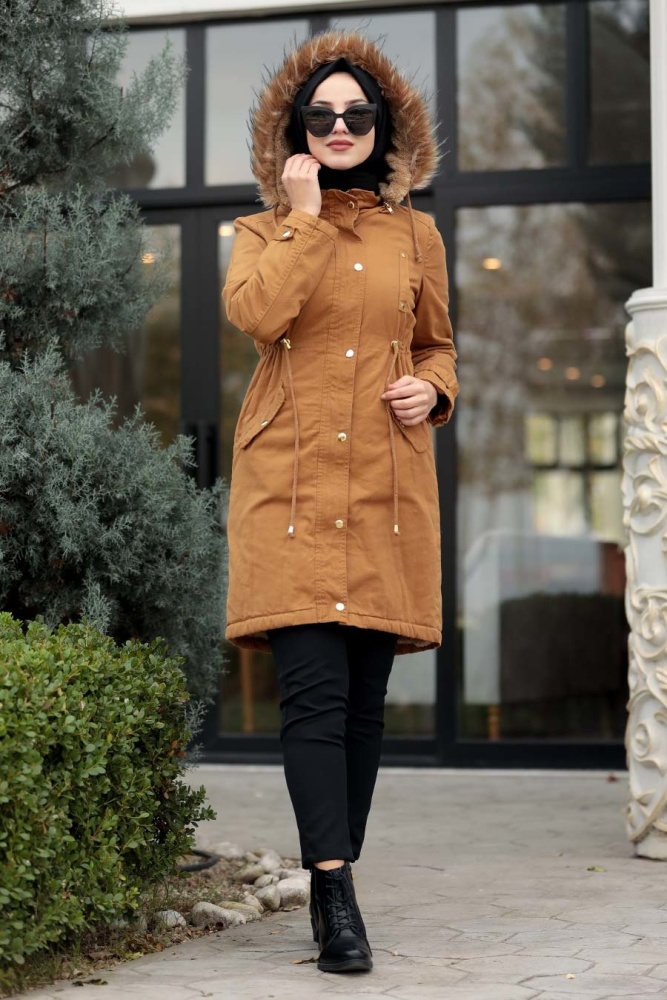 Yellowish Brown Hijab Coat 9004TB - 1