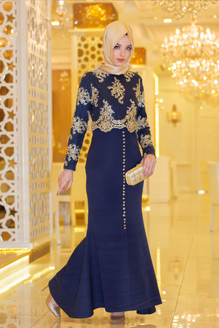 YGS - Navy Blue Hijab Dress 5016L