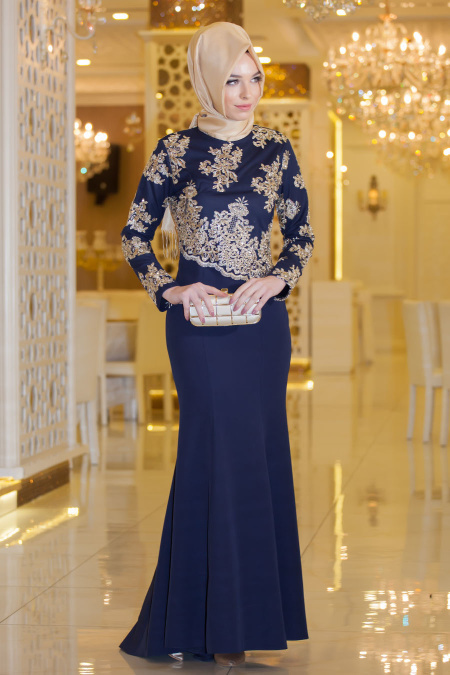 YGS - Navy Blue Hijab Dress 5020L