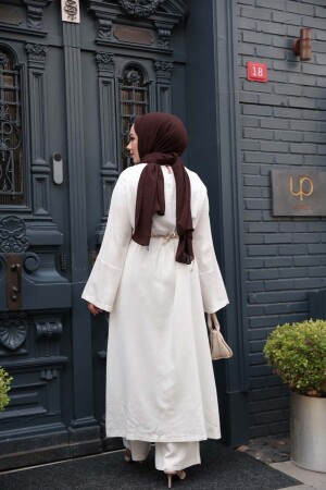 Yırtmaç Detaylı Beyaz Tesettür İkili Takım 7669B - 4