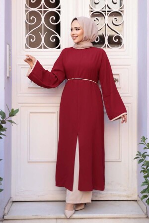 Yırtmaç Detaylı Bordo Tesettür İkili Takım 76112BR - 1