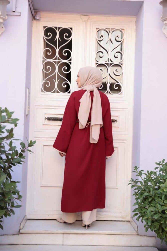 Yırtmaç Detaylı Bordo Tesettür İkili Takım 76112BR - 4