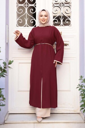 Yırtmaç Detaylı Koyu Bordo Tesettür İkili Takım 76112KBR - 3