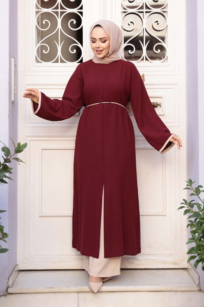 Yırtmaç Detaylı Koyu Bordo Tesettür İkili Takım 76112KBR - N.S NEVA STYLE