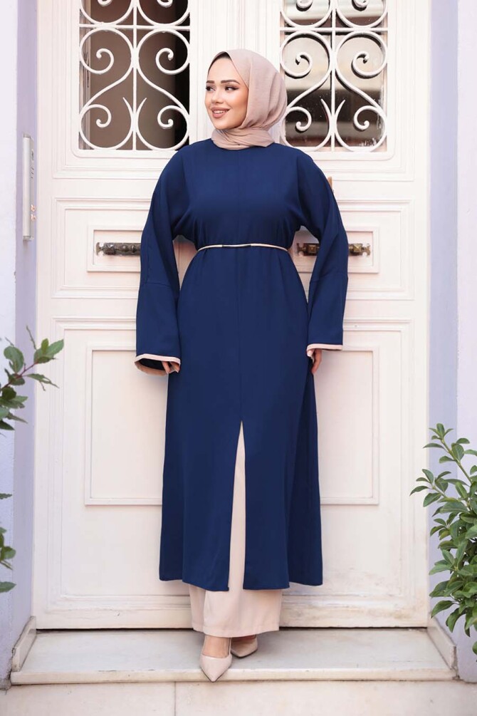 Yırtmaç Detaylı Lacivert Tesettür İkili Takım 76112L - N.S NEVA STYLE