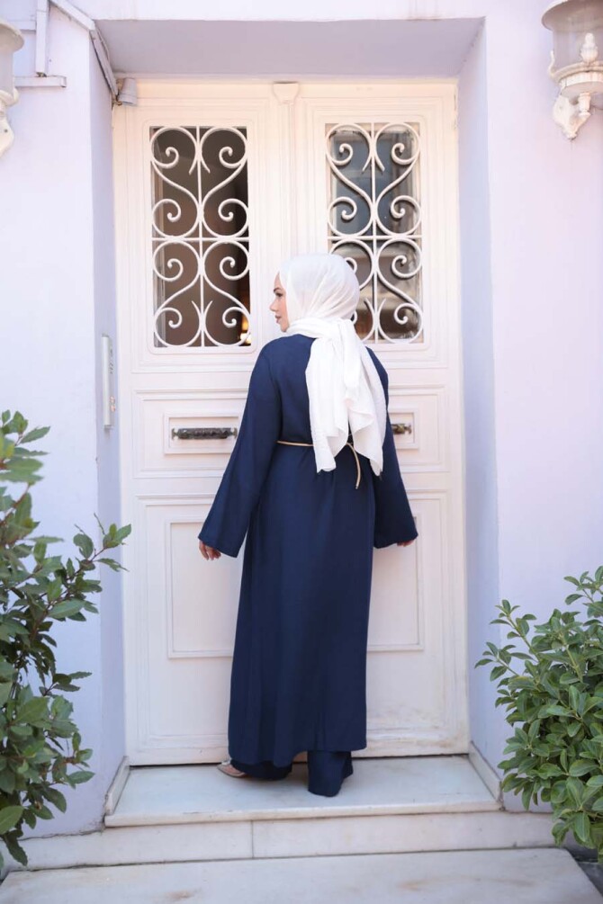 Yırtmaç Detaylı Lacivert Tesettür İkili Takım 7669L - 4