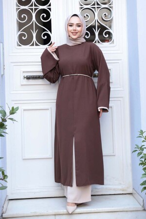 Yırtmaç Detaylı Kahverengi Tesettür İkili Takım 76112KH 