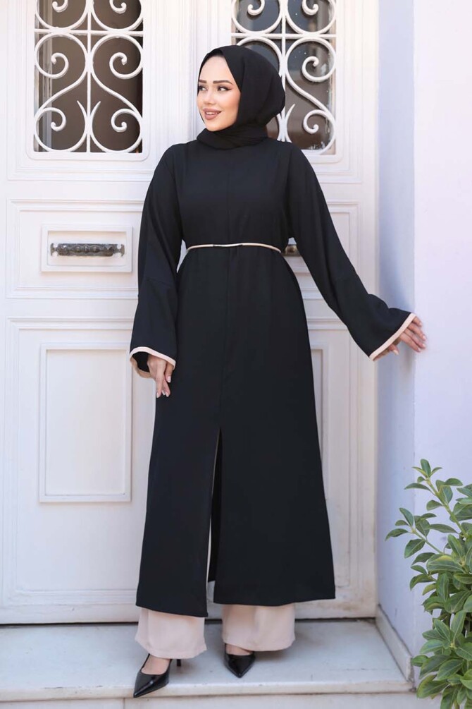 Yırtmaç Detaylı Siyah Tesettür İkili Takım 76112S - N.S NEVA STYLE