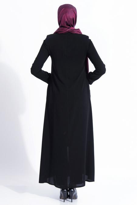 Yüsri - Dantel Detaylı Bordo Ferace - 3