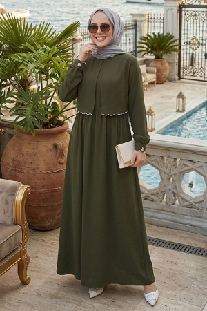 Zarif Stitch Detailed Black Modest Dress 70141HK - 1