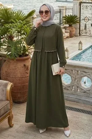 Zarif Stitch Detailed Black Modest Dress 70141HK - 1