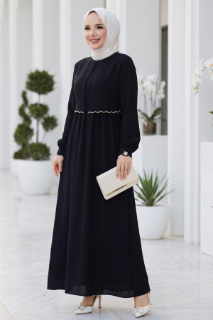 Zarif Stitch Detailed Black Modest Dress 70141S 