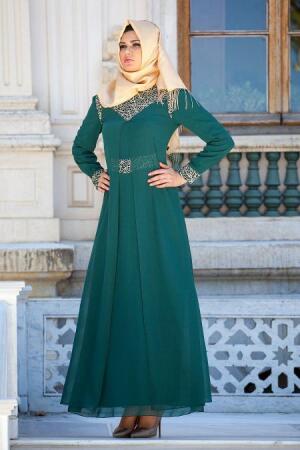 Zernisan - Green Hijab Dress 540551Y - 1