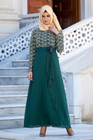 Zernisan - Green Hijab Dress 545601Y - 1