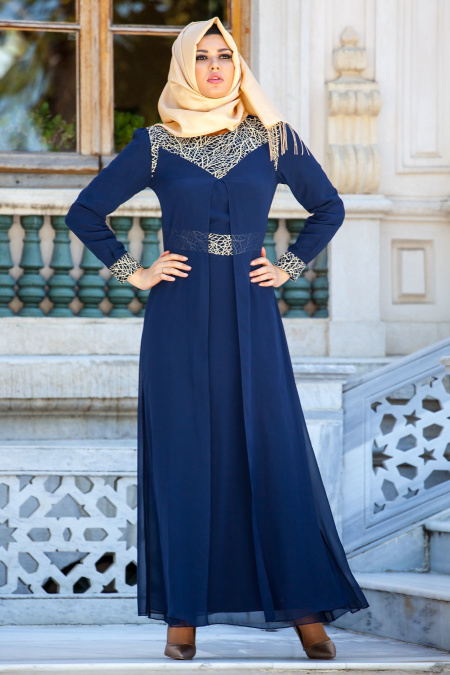 Zernisan - Navy Blue Hijab Dress 540551L