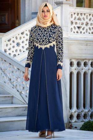 Zernisan - Navy Blue Hijab Dress 540611L - 1