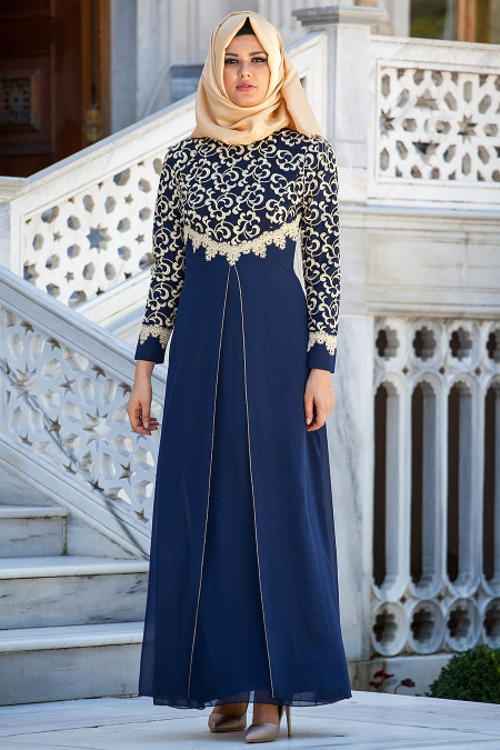 Zernisan - Navy Blue Hijab Dress 540611L