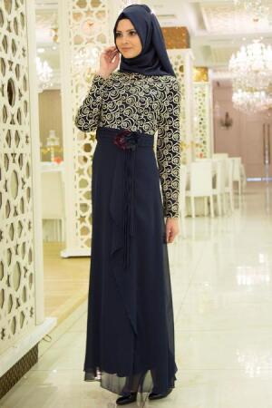 Zernisan - Navy Blue Hijab Dress 545601L - 1