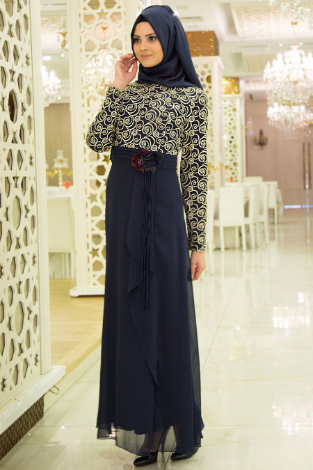 Zernisan - Navy Blue Hijab Dress 545601L