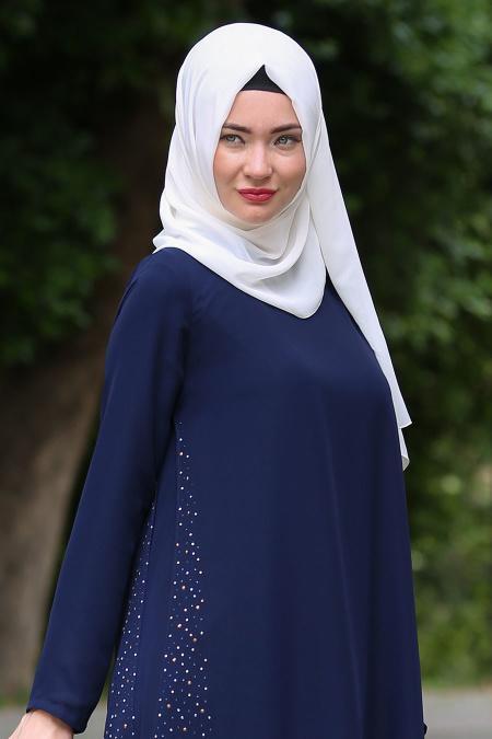 Zernisan - Navy Blue Hijab Tunic 4843L - 3