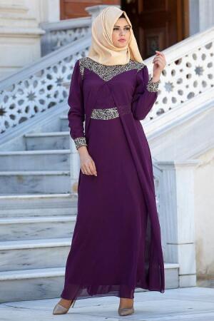 Zernisan - Plum Color Hijab Dress 540551MU - 1