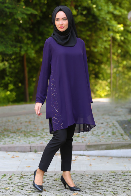 Zernisan - Purple Hijab Tunic 4843MOR