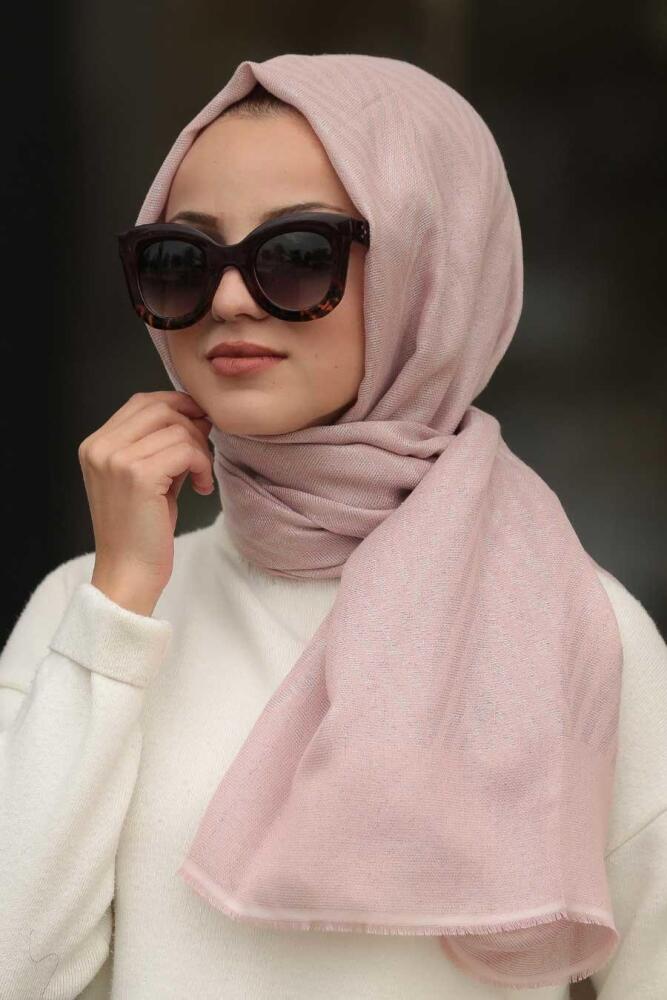 Zigzag Patterned Powder Pink Shawl 7506PD - 1