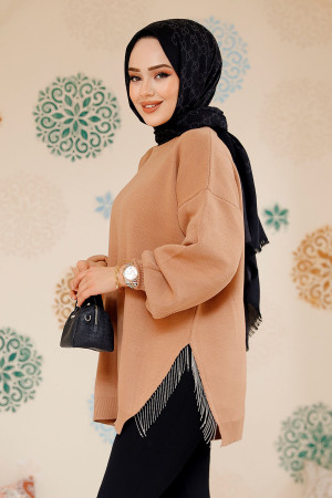 Zincir Detaylı Bisküvi Tesettür Triko Kazak Tunik 17202BS - NEVA STYLE