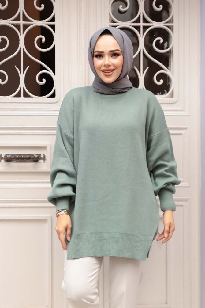 Zincir Detaylı Mint Tesettür Triko Kazak Tunik 17202MINT - 2