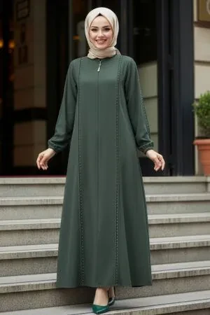 Zip-Front Almond Green Modest Abaya 45317CY 