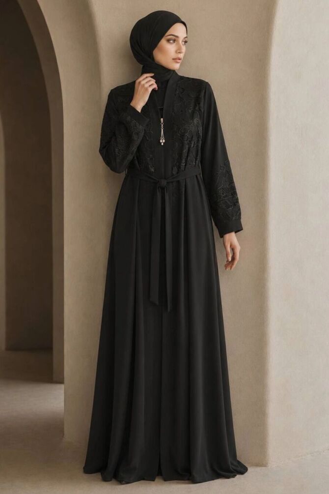 Zip-Front Black Modest Abaya 29139S - 1