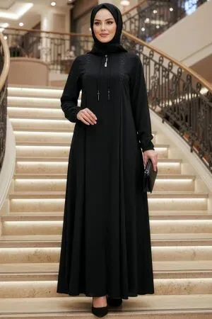 Zip-Front Black Modest Abaya 45311S 