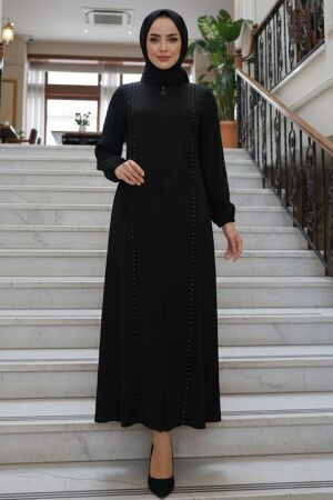 Zip-Front Black Modest Abaya 45317S 