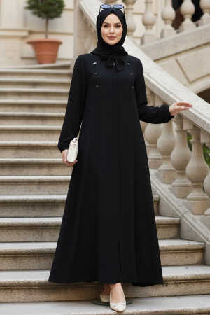 Zip-Front Black Modest Abaya 85102S - 1