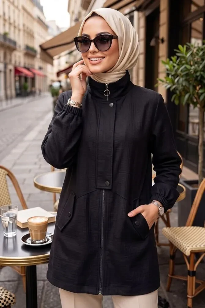 Zip-Front Black Modest Tunic 15291S - 1