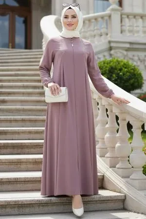 Zip-Front Camel Modest Abaya 45311C 