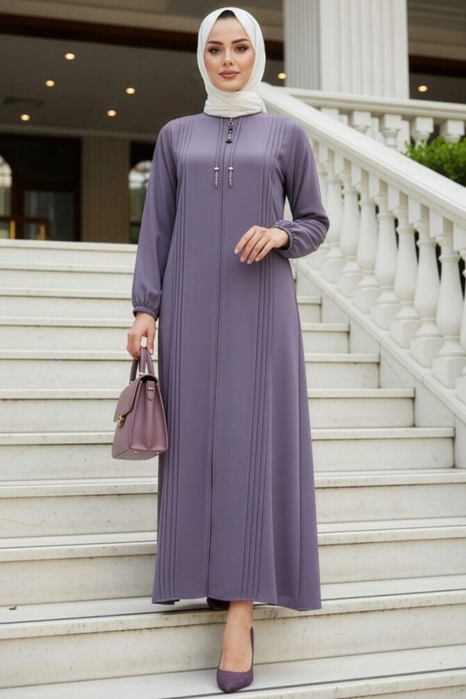 Zip-Front Dark Gray Modest Abaya 45314KGR - 1
