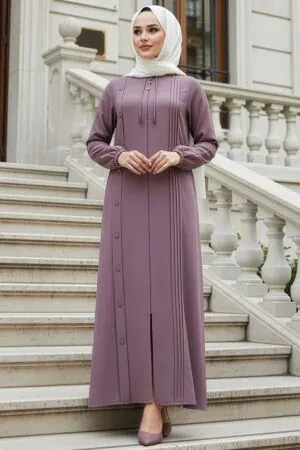Zip-Front Dusty Rose Modest Abaya 45309GK 