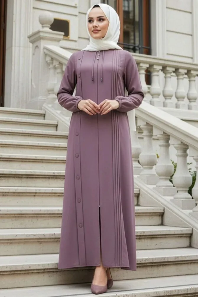 Zip-Front Dusty Rose Modest Abaya 45309GK - 1