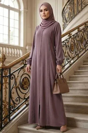 Zip-Front Dusty Rose Modest Abaya 45317GK 