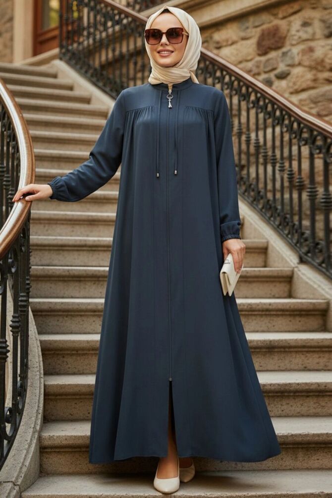 Zip-Front Emerald Green Modest Abaya 45290ZY - 1