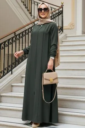 Zip-Front Emerald Green Modest Abaya 45307ZY 