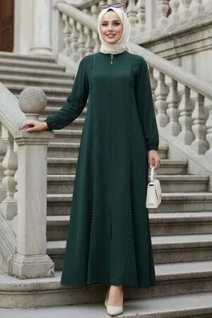 Zip-Front Emerald Green Modest Abaya 45317ZY 