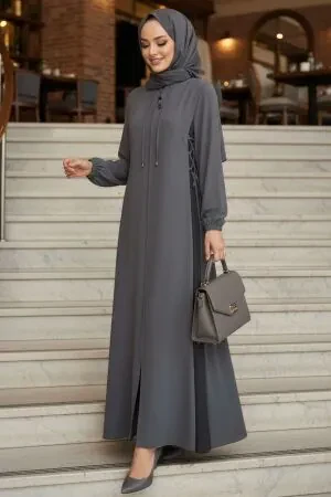 Zip-Front Gray Modest Abaya 45308GR - 1