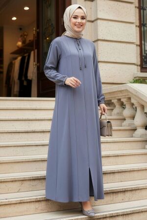 Zip-Front Gray Modest Abaya 45320GR - 1