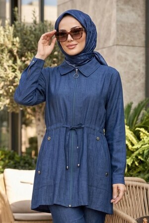 Zip-Front Indigo Blue Modest Coat 15221IM 