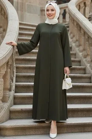 Zip-Front Khaki Modest Abaya 85107HK 