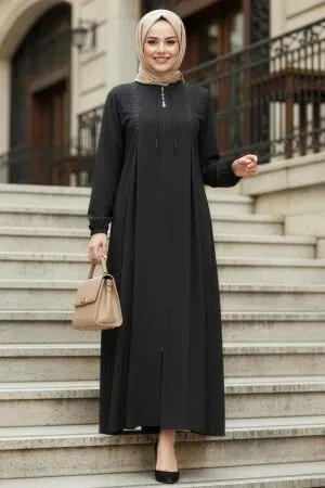 Zip-Front Koyu Smoke Modest Abaya 45311KFU 