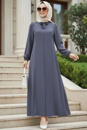 Zip-Front Koyu Smoke Modest Abaya 85102KFU 
