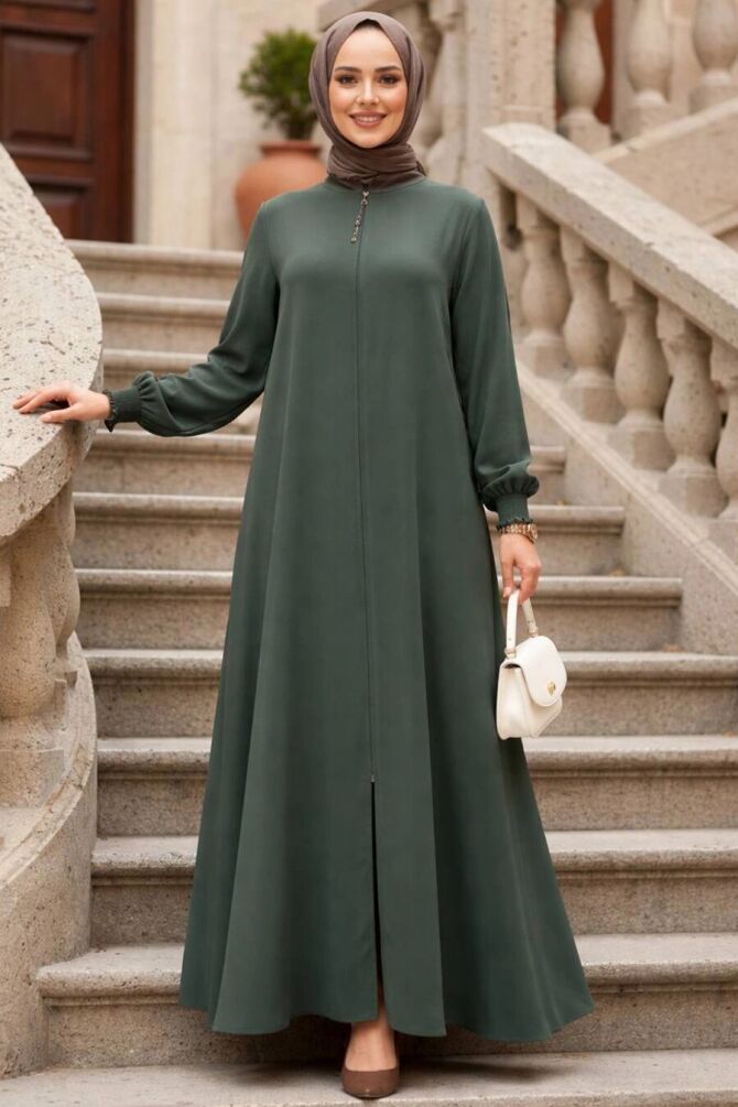Zip-Front Mint Modest Abaya 45287MINT - 1